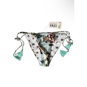 Agua Bendita Bikini Bottoms Womens Blue Floral Tassel Side Tie XL
